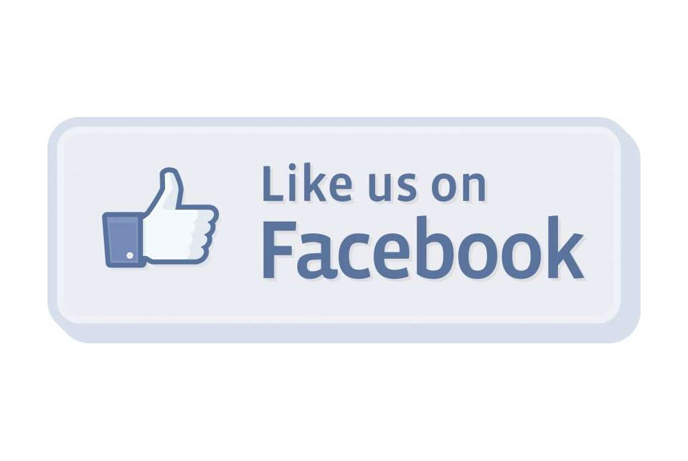 A rectangular button with a light blue border and background featuring a thumbs-up icon on the left and the text "Like us on Facebook" on the right—perfect for your favorite veterinarian's page.