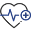 A stylized icon featuring a blue heart with a medical cross on the right side, symbolizing veterinary care. The heart is partially enclosed by curved lines representing a heartbeat, all set on a dark background.